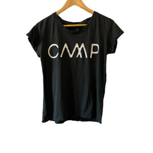 CAMP Black Graphic Print Short Sleeve Cotton Crew Neck Casual Top S